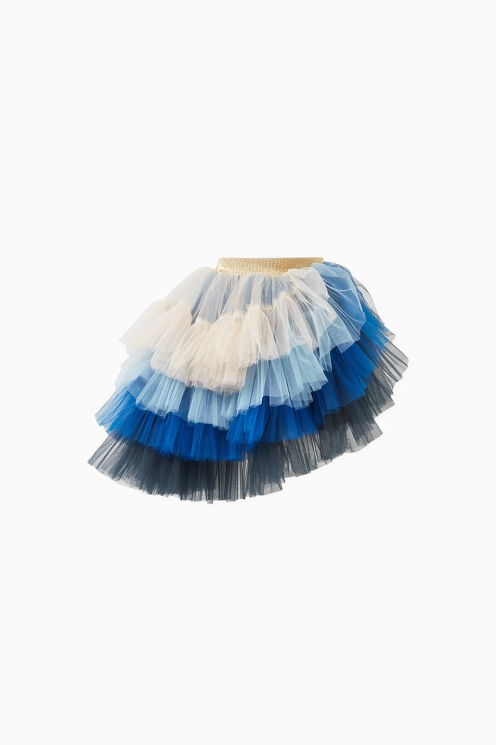 

Ada Asymmetric Skirt in Tulle, Blue