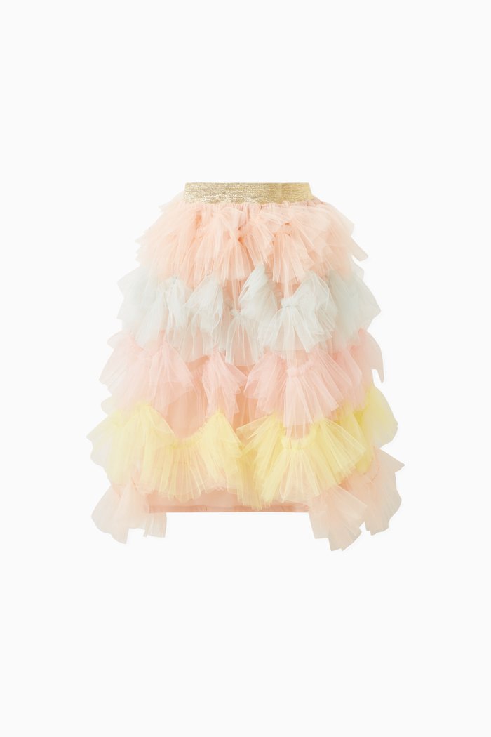 

Nena Ruffled Midi Skirt in Tulle, Pink