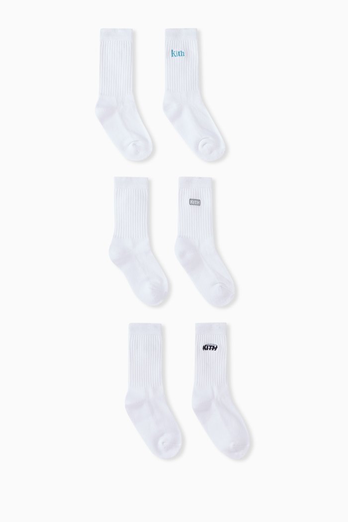 Logo Crew Socks in Cotton-blend, Pack of 3, White