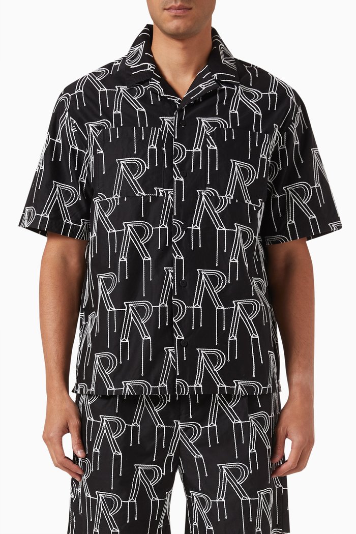 

Embroidered Initial Overshirt in Cotton, Black