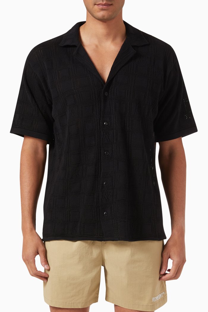 

Lace Knit Shirt in Cotton, Black