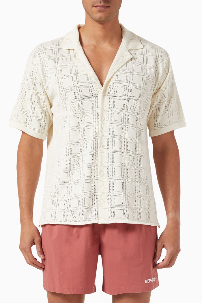 

Lace Knit Shirt in Cotton, Neutral