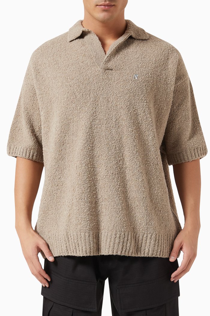 

Textured Polo Shirt in Bouclé-knit, Neutral