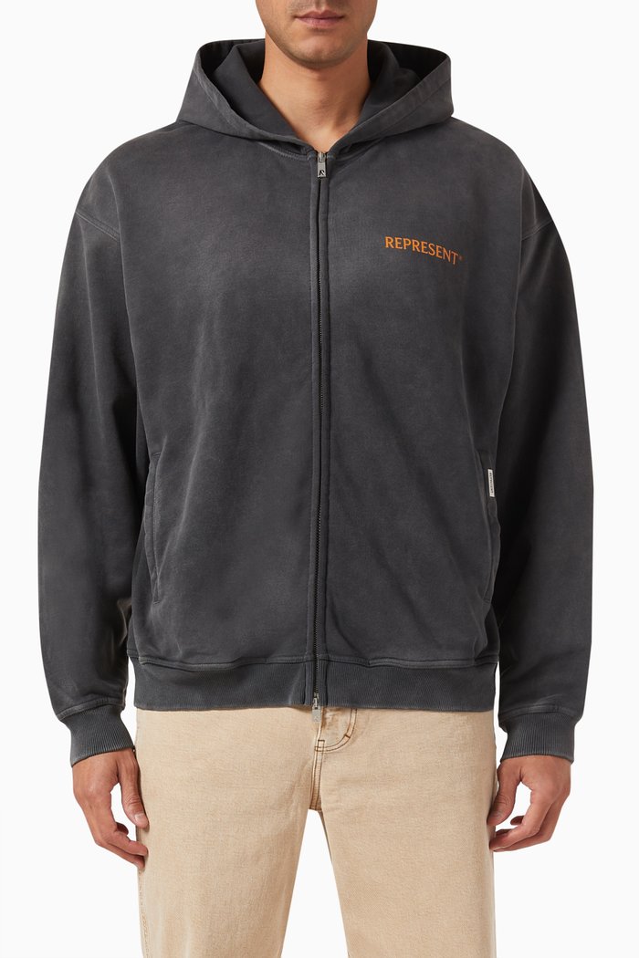 

Higher Truth Zip-through Hoodie in Cotton, Black