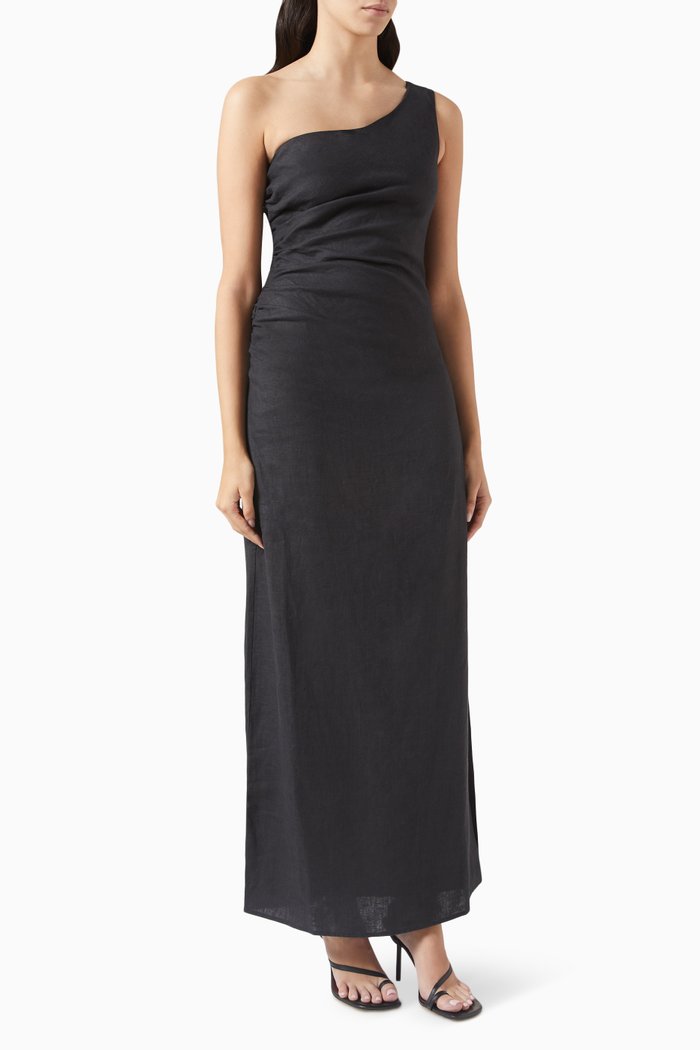 

Enya One-shoulder Maxi Dress in Hemp, Black