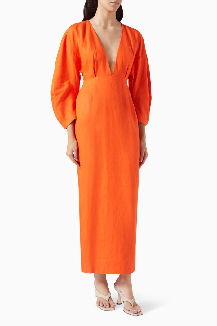 

Irina V-neck Maxi Dress in Hemp, Red