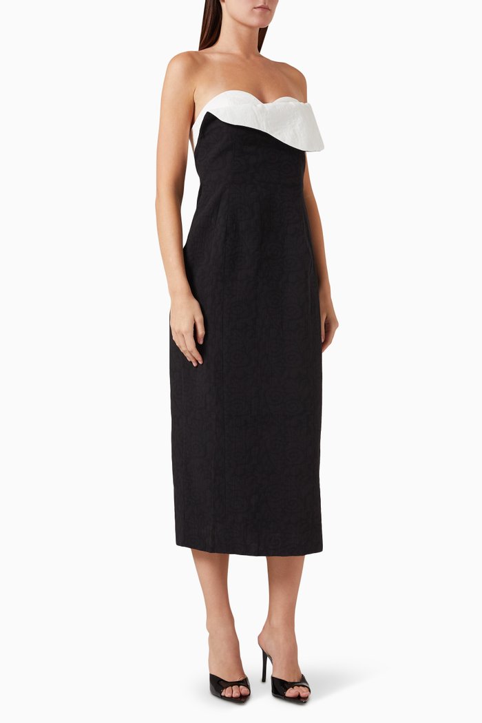 

Lisha Boned Midi Dress in Organic Cotton, Black