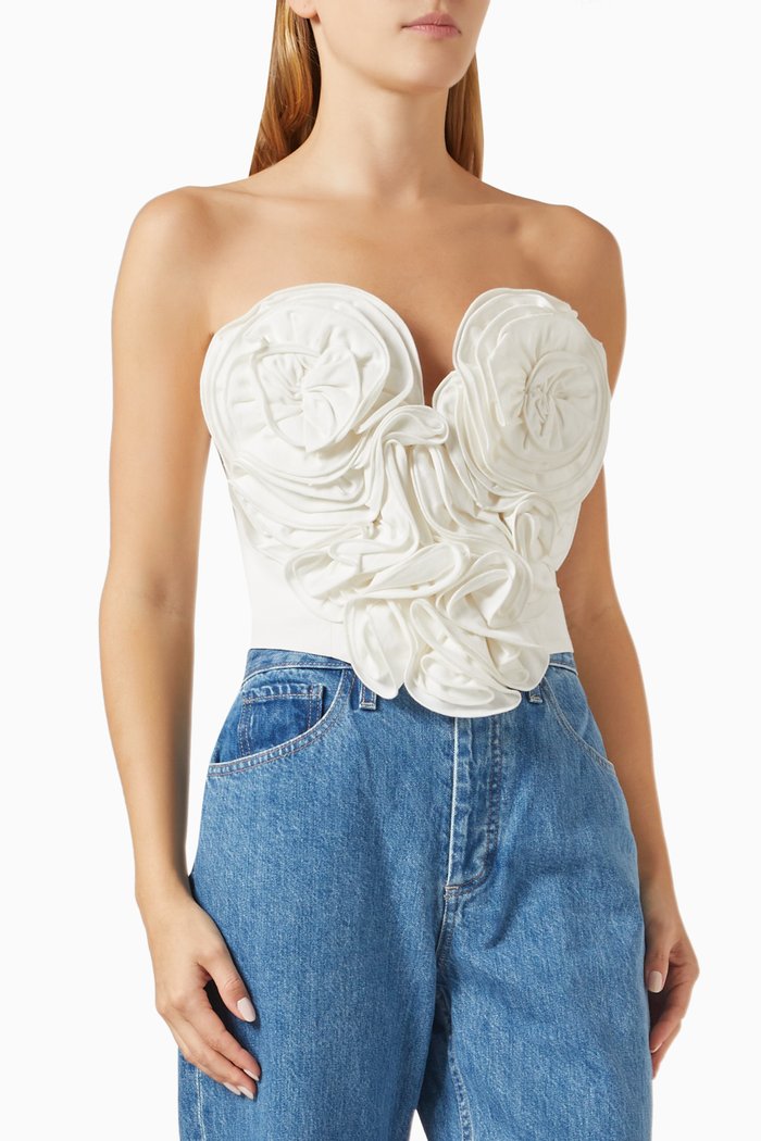 

Roxana Ruffled Top in Organic Cotton-blend, White