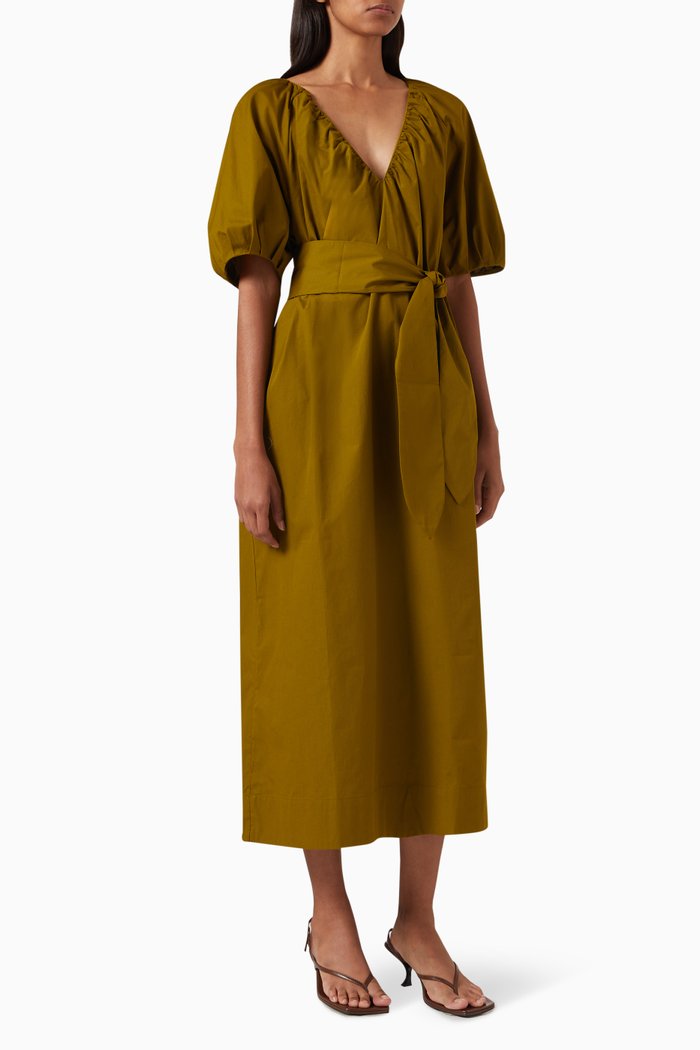 Alora Cocoon Midi Dress in Organic Cotton, Green