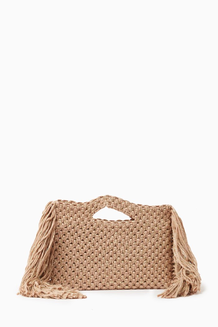 Rebel Macramé Tote Clutch Bag in Cotton, Gold