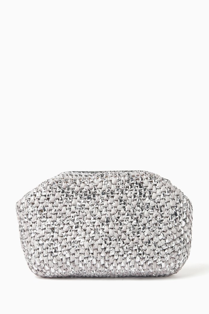 

Crochet Clutch Bag in Raffia, Silver