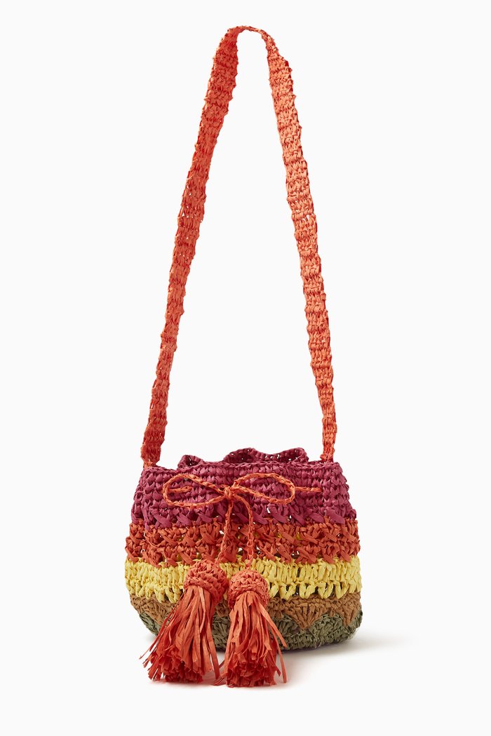 Swing Drawstring Bucket Bag in Crochet, Multicolour