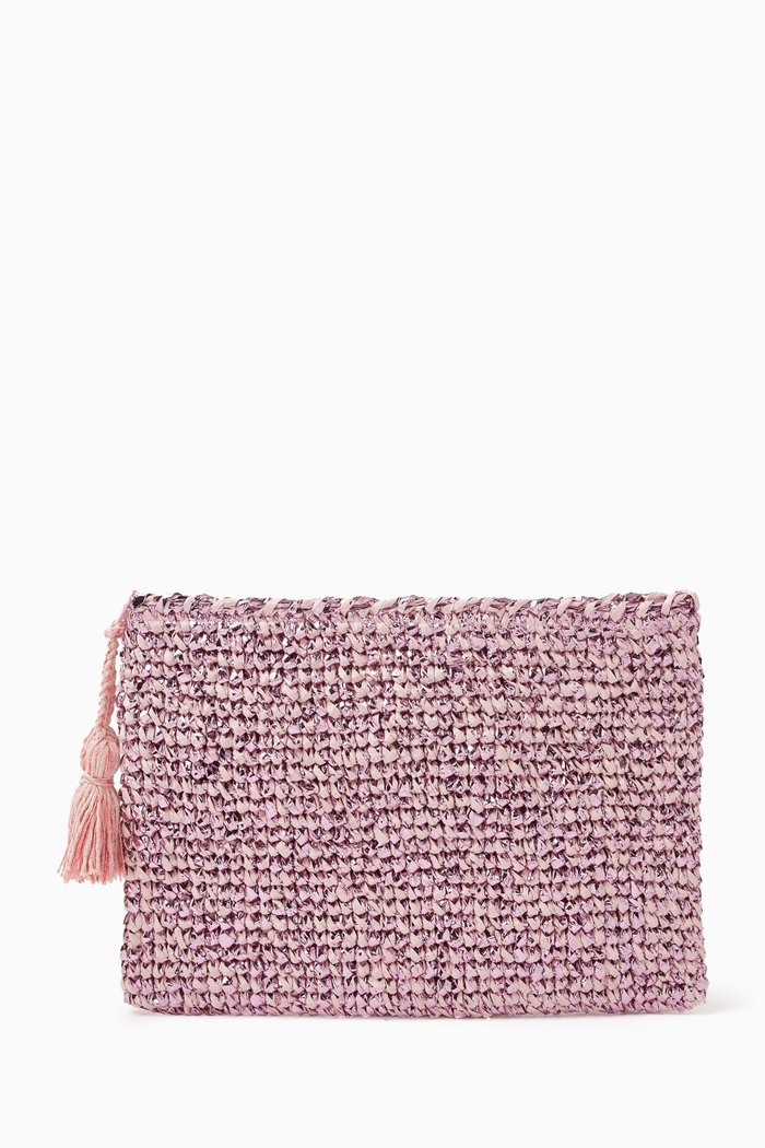 

Shiny Clutch Bag in Glitter Raffia, Pink