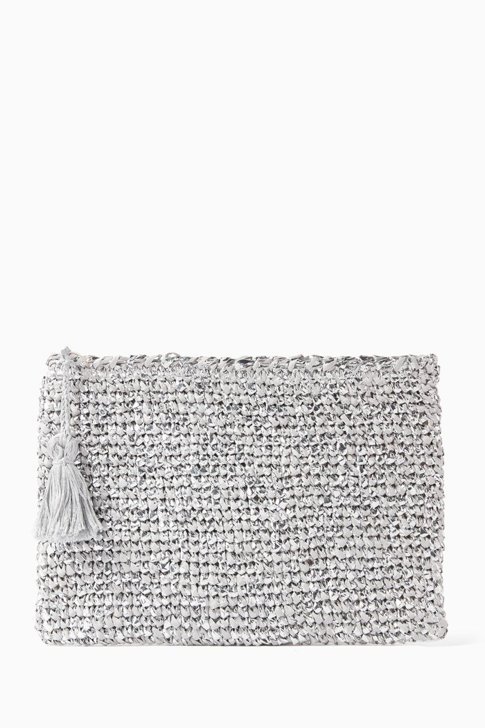 

Shiny Clutch Bag in Glitter Raffia, Pink