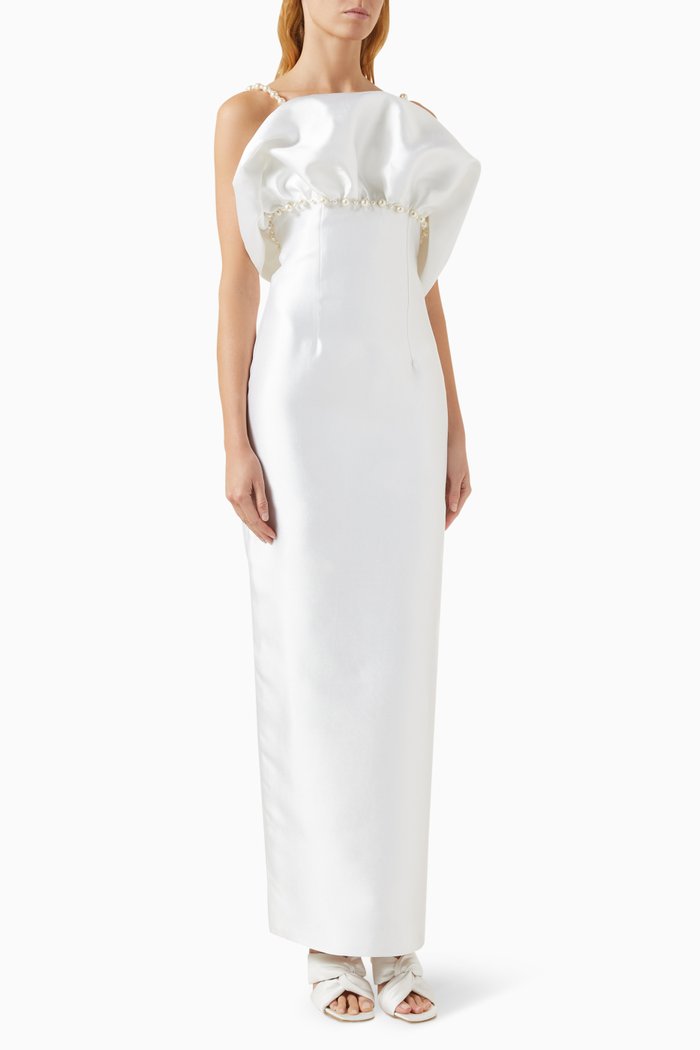 

The Shell Pearl Dress in Silk Taffeta, White