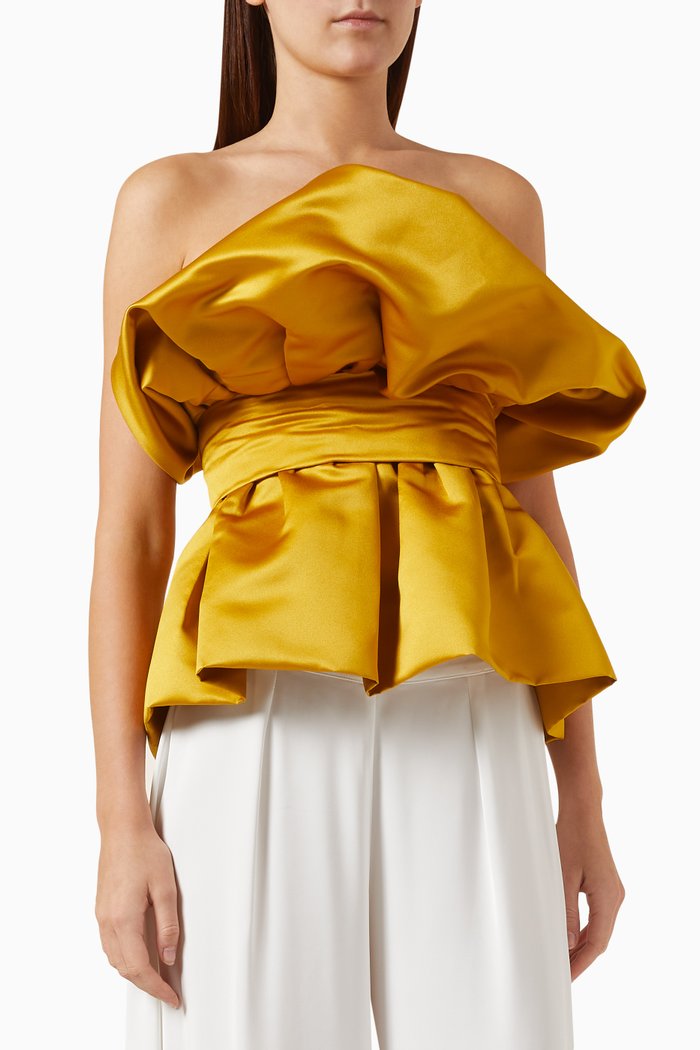 Shell Bustier Top in Silk-taffeta, Yellow