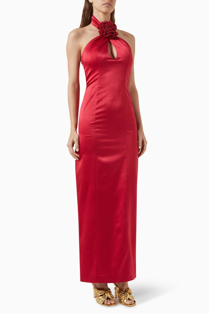 

Tanya Maxi Dress in Satin, Red