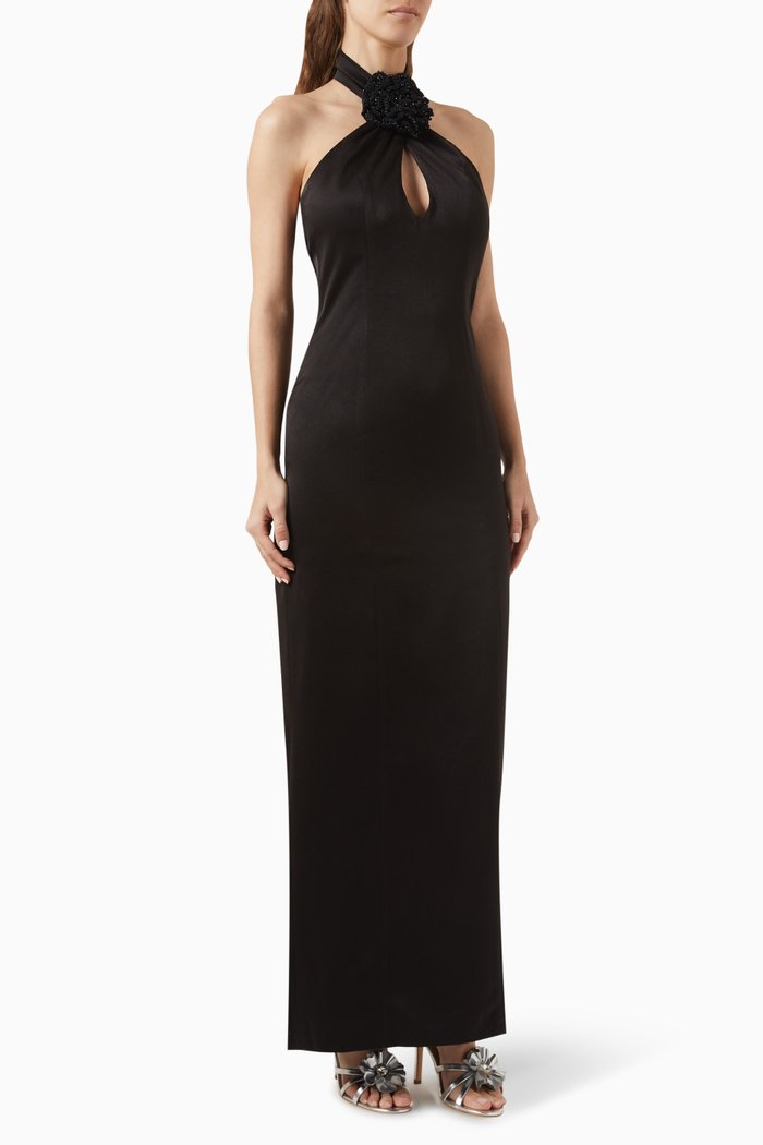 Tanya Maxi Dress in Satin, Black