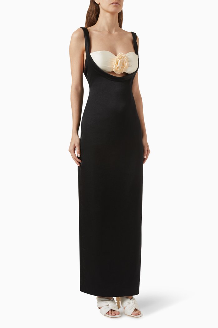

Belle de L'aube Maxi Dress in Crepe & Taffeta, Black