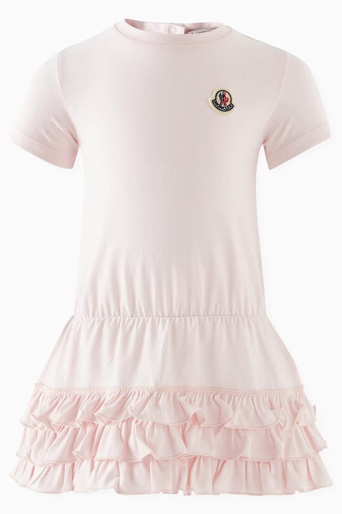 

Ruffled Short-sleeved Dress in Cotton Jersey, Pink