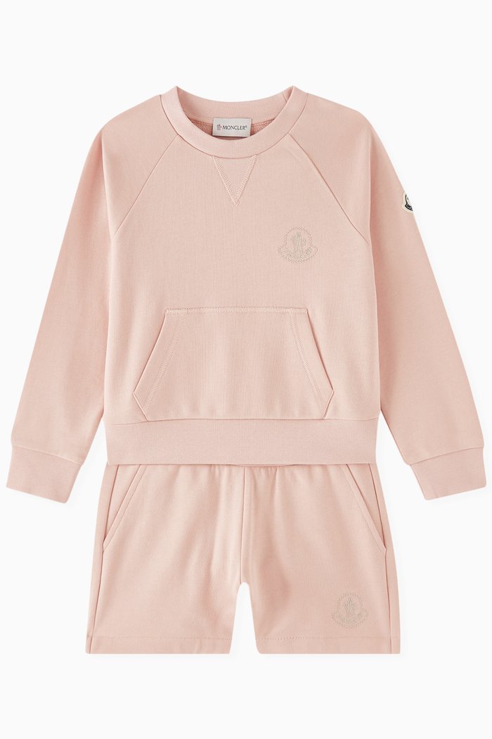 

Logo-embroidered Sweatshirt & Shorts Set in Cotton Fleece, Pink