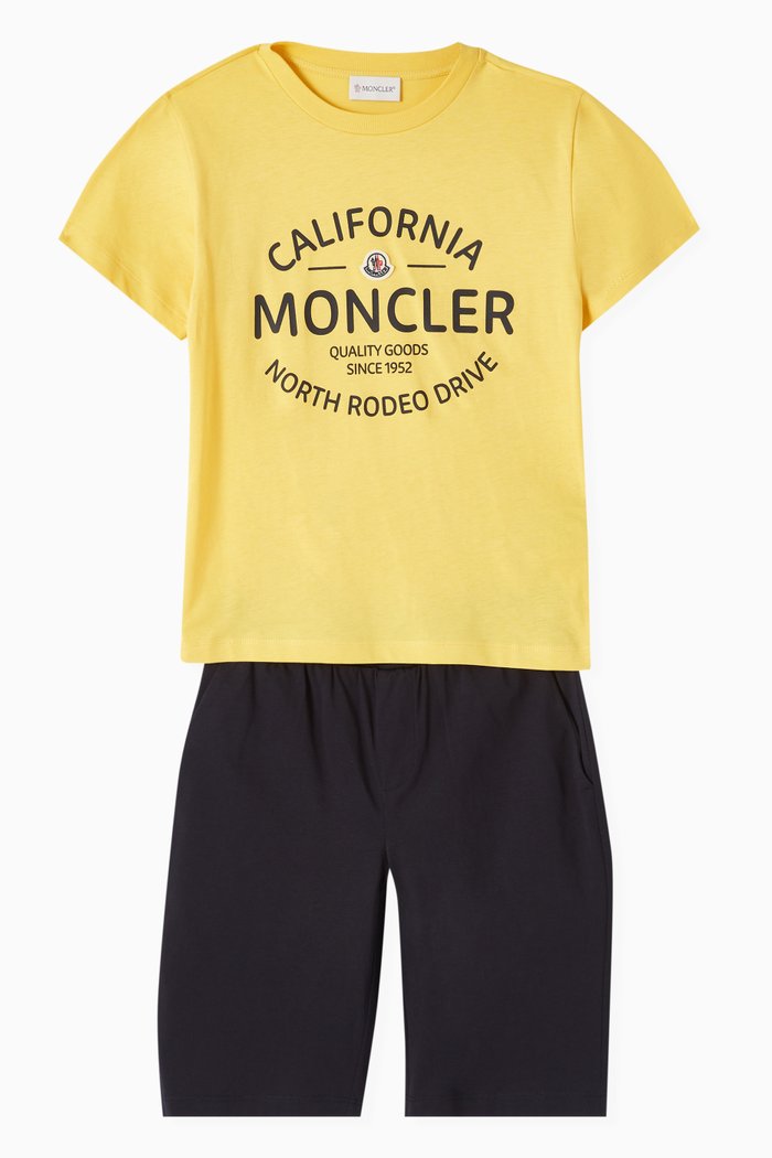 Logo T-shirt & Shorts Set in Cotton, Yellow
