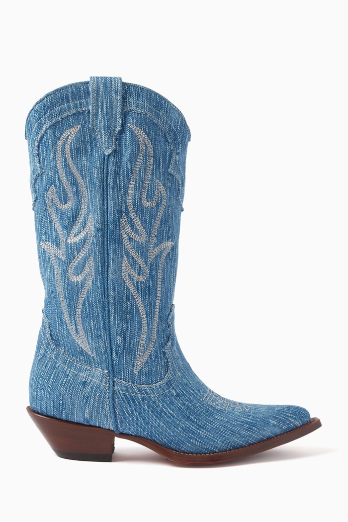 Santa Fe Knee-high 35 Boot in Calf Leather, Blue