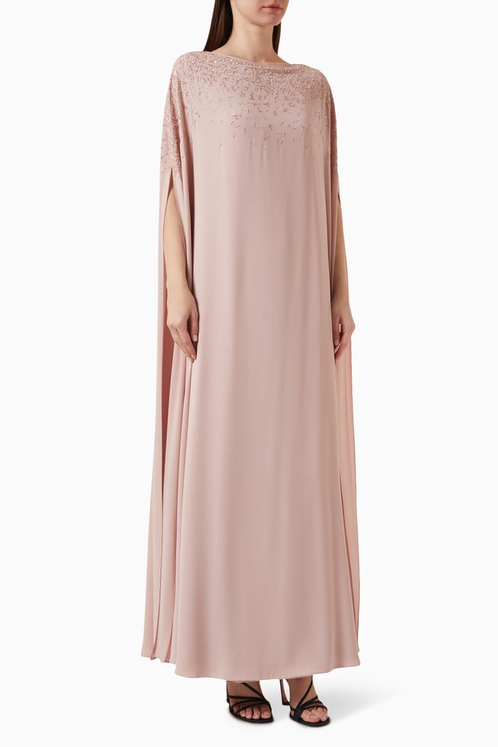 

Embroidered Kaftan in Crepe Chiffon, Pink