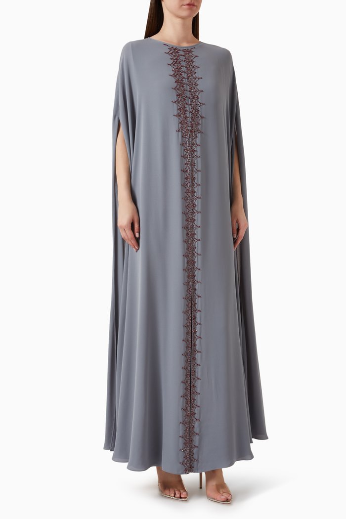 

Embroidered Cape Kaftan in Crepe Chiffon, Grey