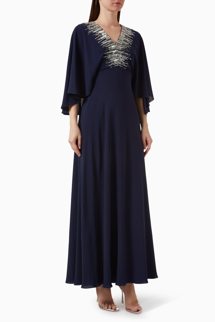 

Kimono-cut Kaftan in Crepe Chiffon, Blue