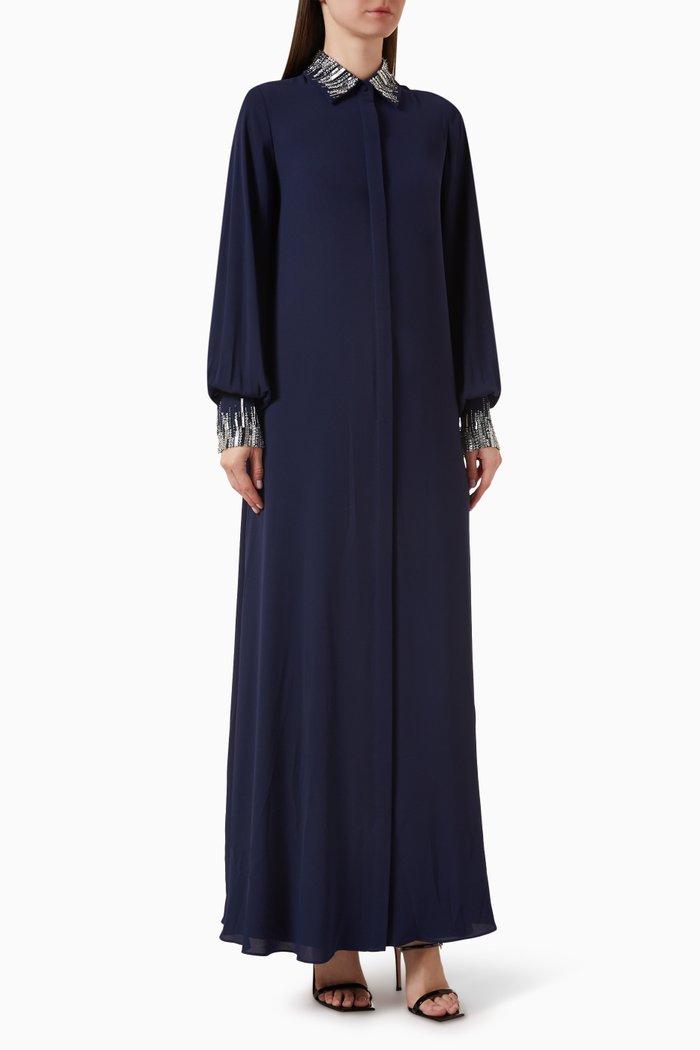 

Embroidered Shirt Dress & Palazzo Pants Set in Crepe Chiffon, Blue