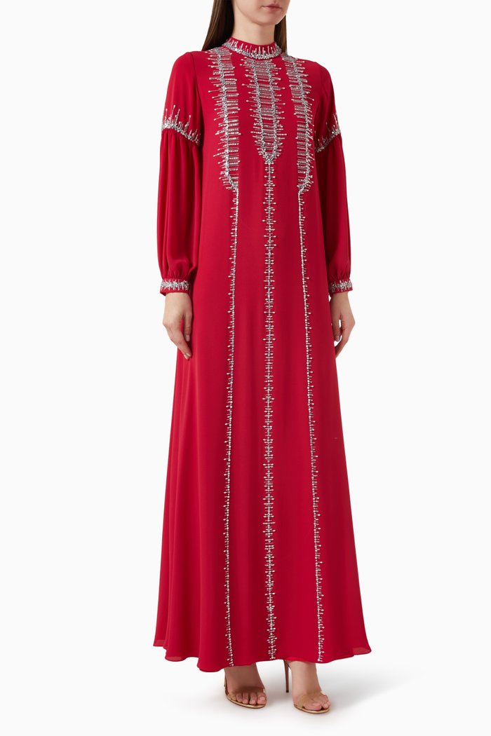 

Juliet-sleeve Maxi Dress in Crepe Chiffon, Pink