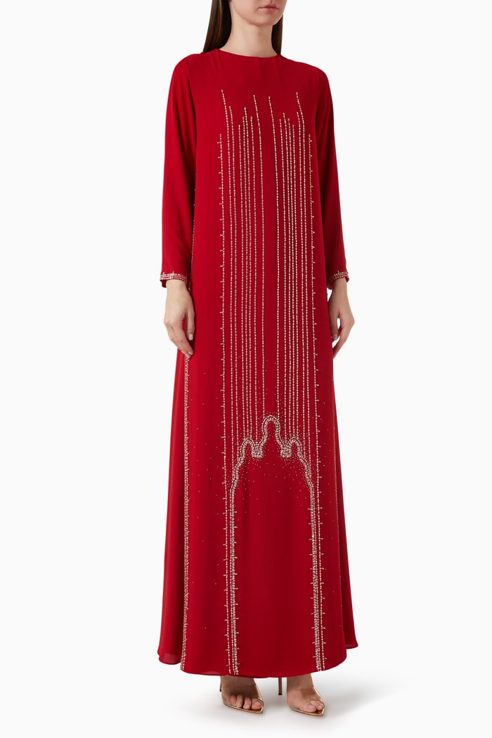 

Embroidered Maxi Dress in Crepe Chiffon, Red