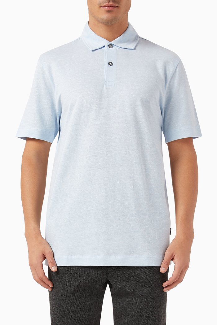 

Polo Shirt in Linen & cotton-blend, Blue