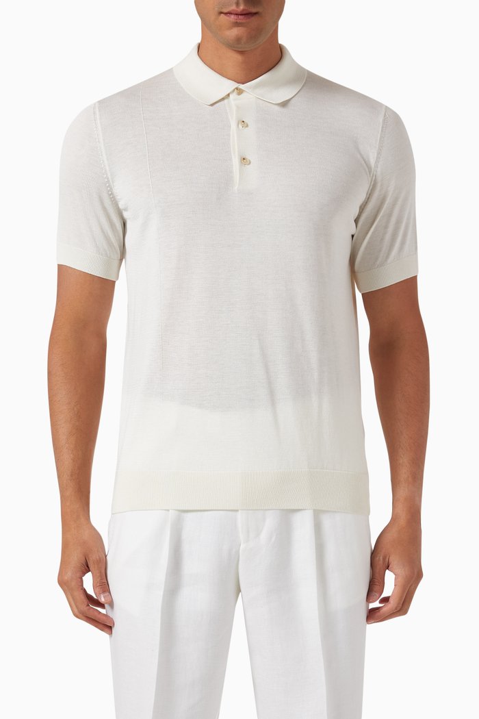 

Polo Collar Sweater in Silk & Cotton, Neutral