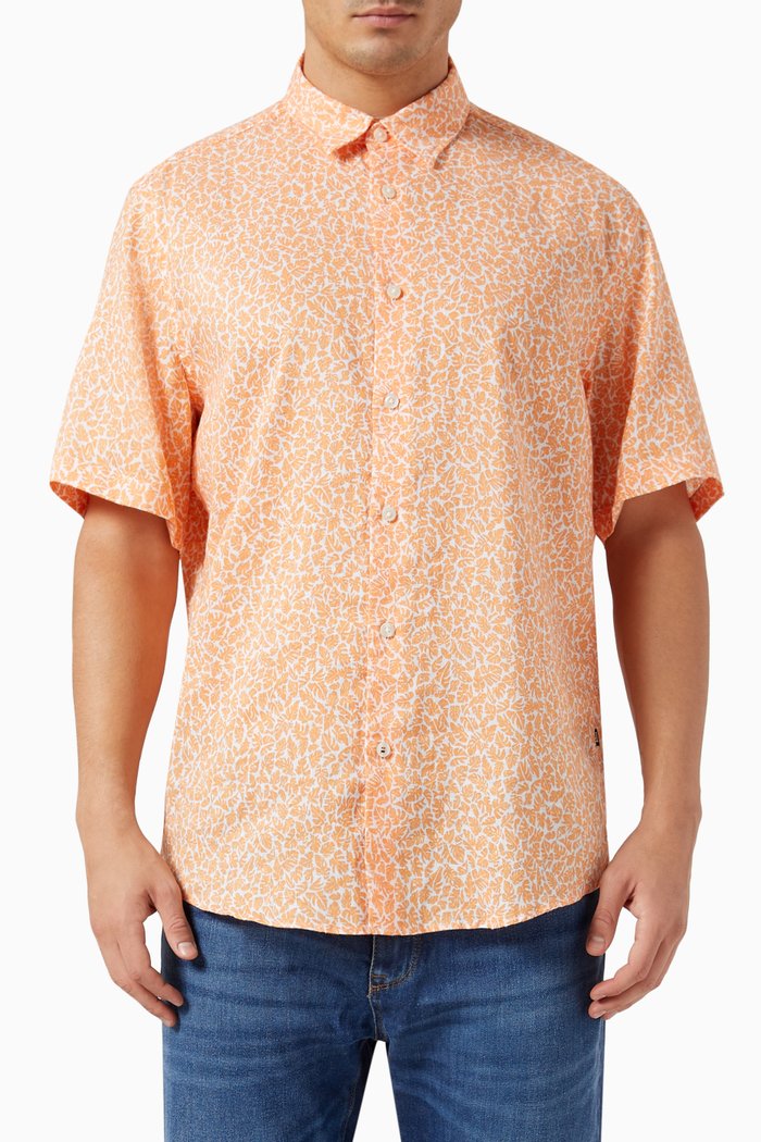 

Liam Printed Shirt in Stretch-chambray, Orange