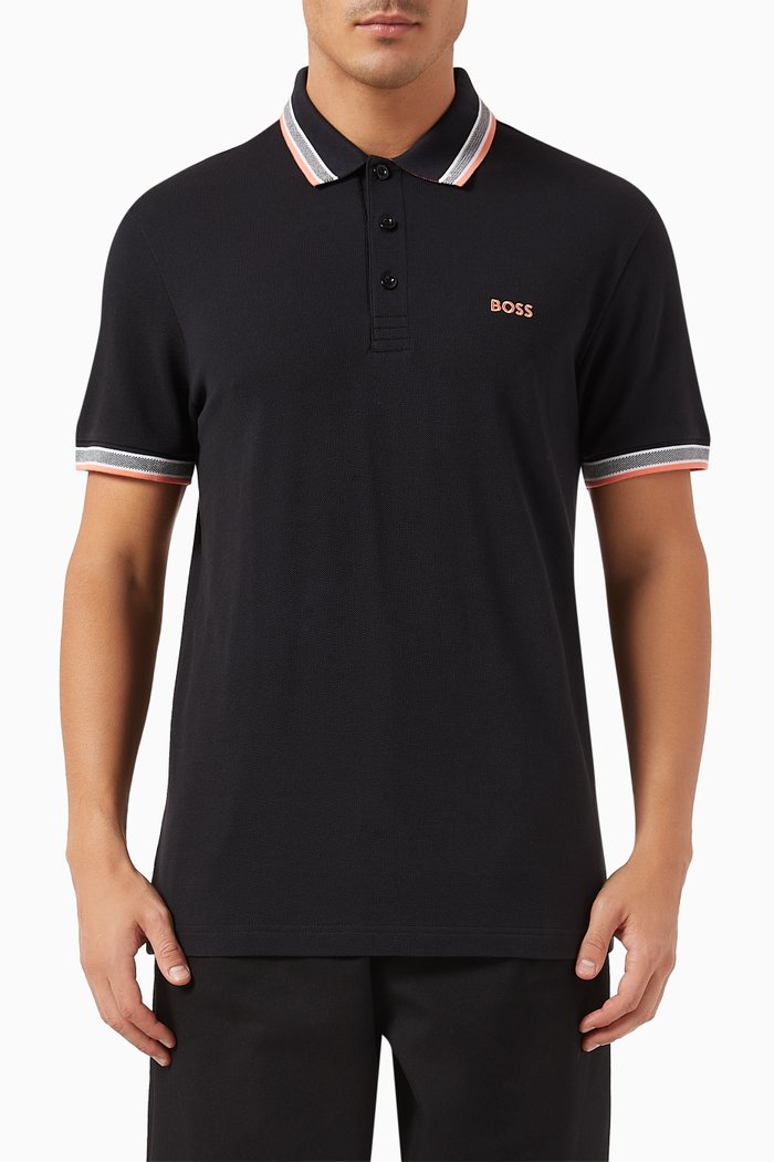 Paddy Slim-fit Polo Shirt in Cotton, Black