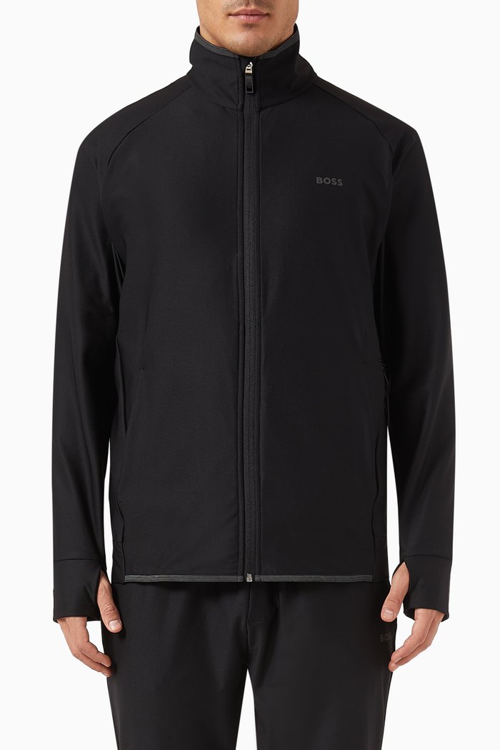 Active Zip Sweatshirt in Interlock-fabric, Black
