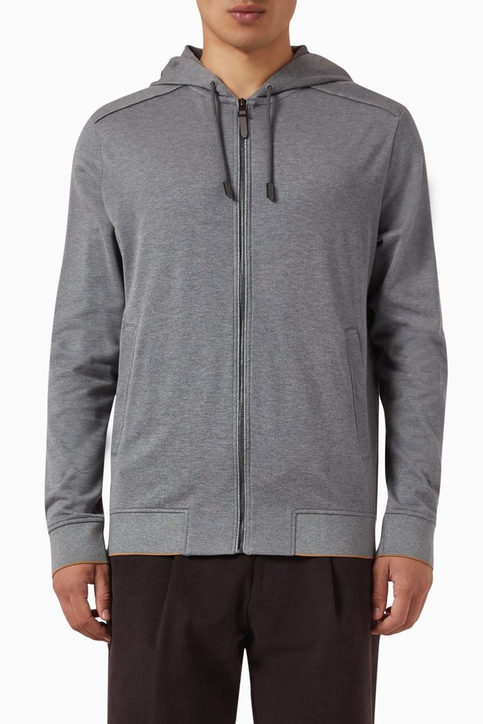 

Zip-up Hoodie in Cotton Towelling, Silver