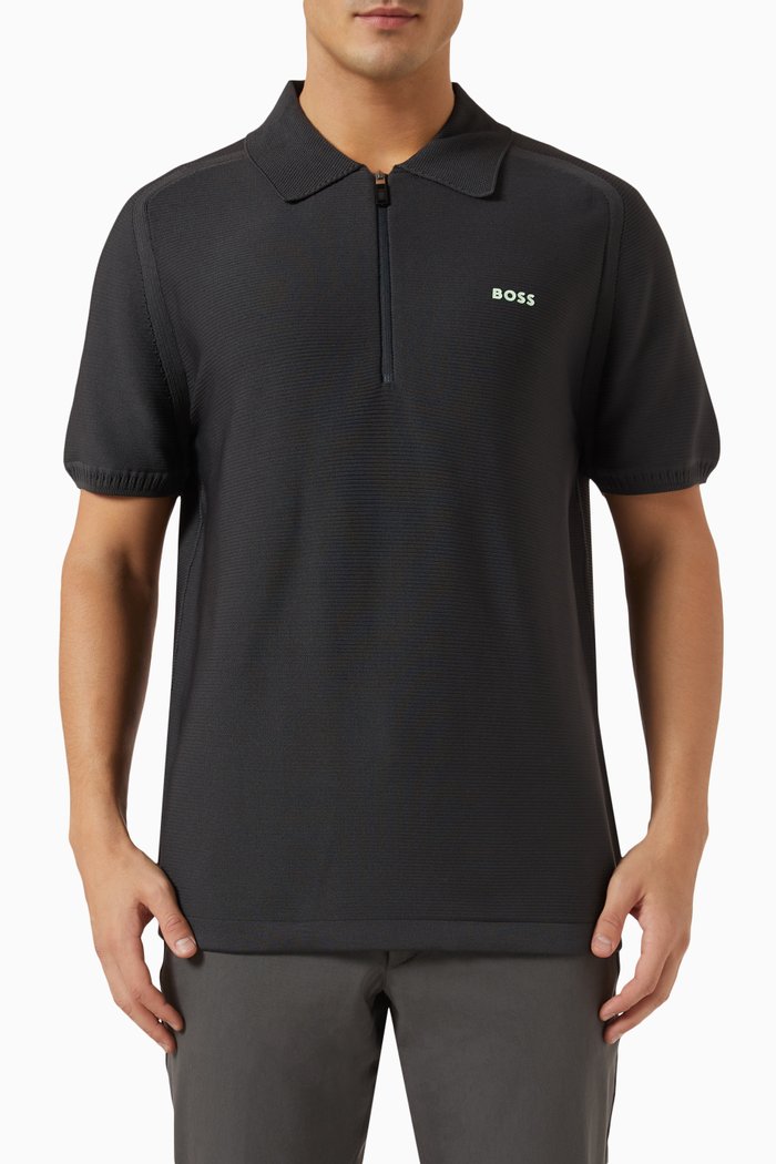 

Zip-up Polo Sweater in Recycled Polyamide, Black
