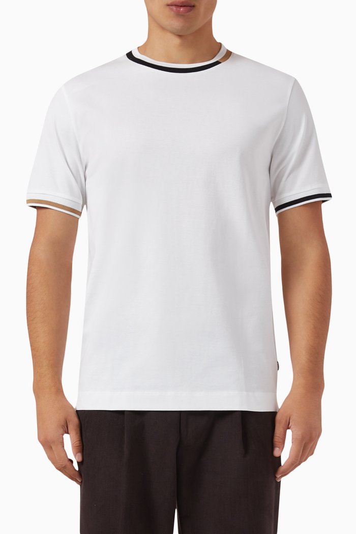 

Signature Stripe T-shirt in Mercerised Cotton, White