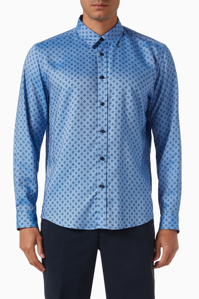 

Printed Shirt in Lyocell Oxford, Blue