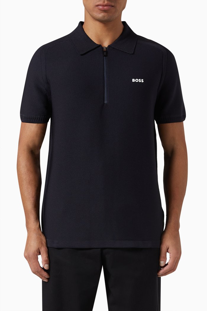 

Logo Polo Sweater in Recycled Nylon Knit, Blue