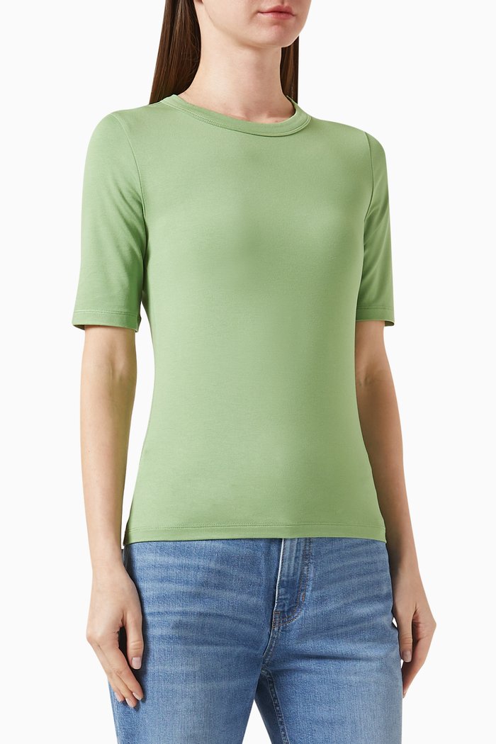 

Slim-fit Logo Cropped Sleeve T-Shirt in Modal, Green