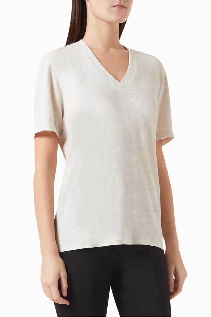 

Ela V-neck T-shirt in Linen, Neutral
