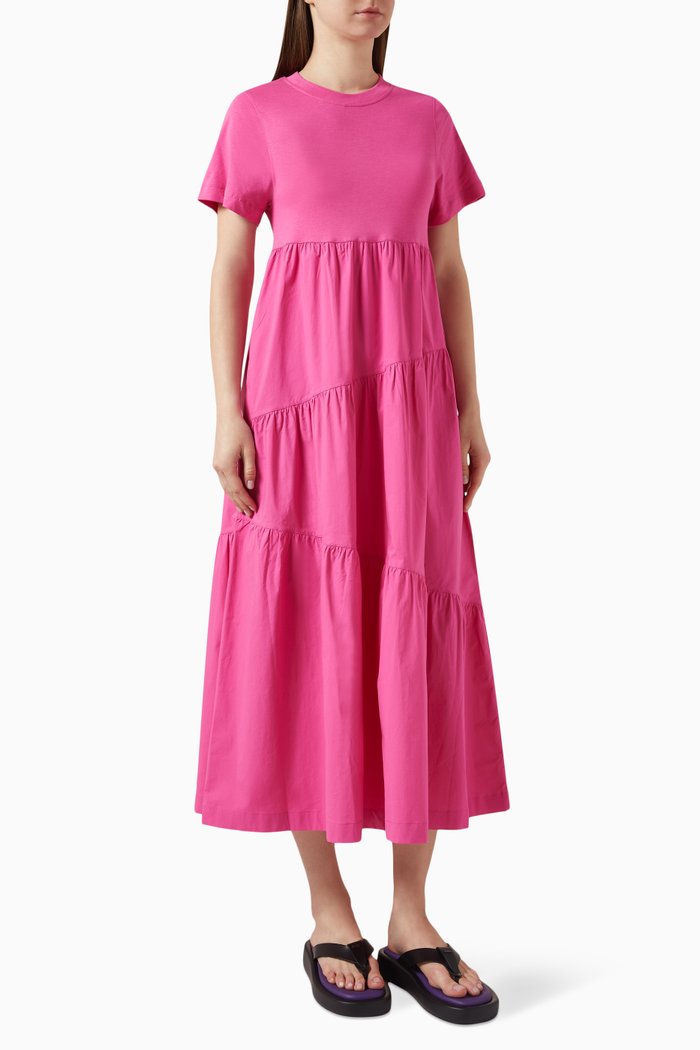 Enesi Asymmetric Tiered Dress in Cotton, Purple