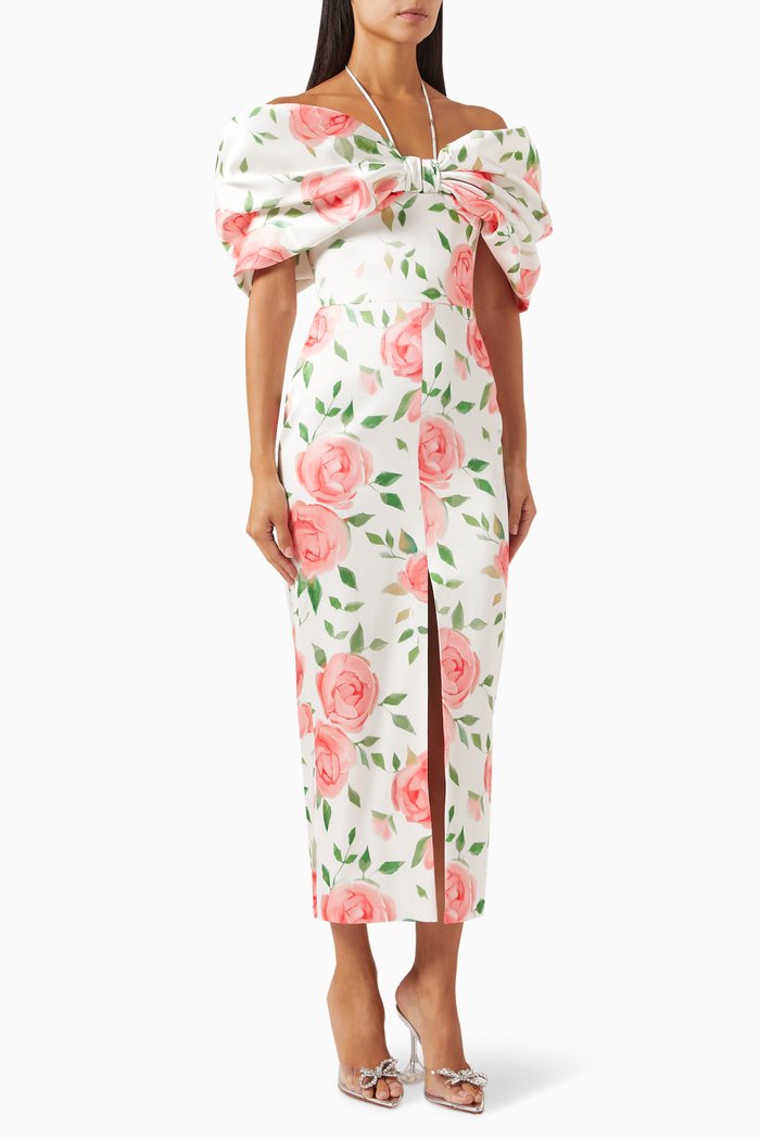 

Floral-print Midi Dress in Satin, Multicolour