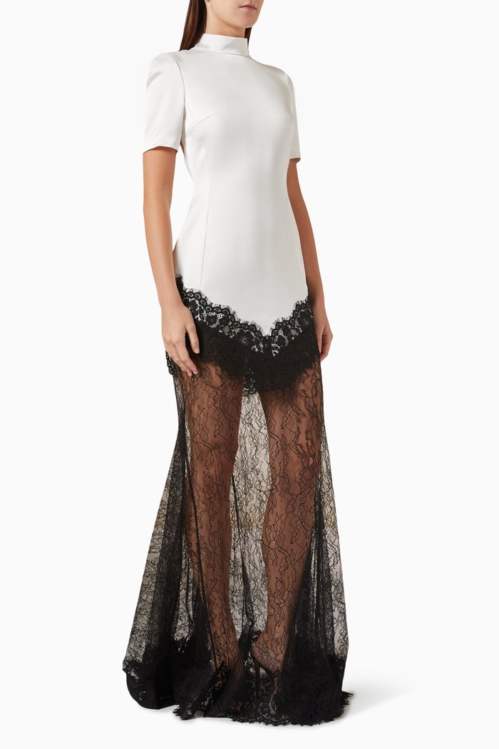 

Lace-skirt Maxi Dress in Satin, White