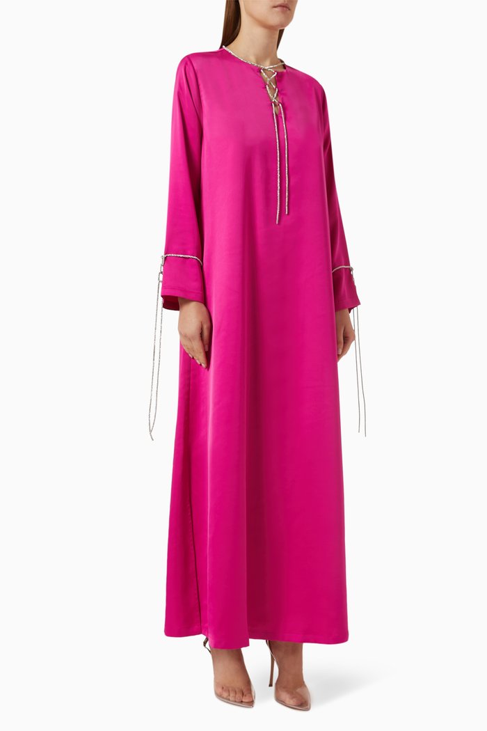 

Crystal Rope Kaftan in Satin Silk, Pink