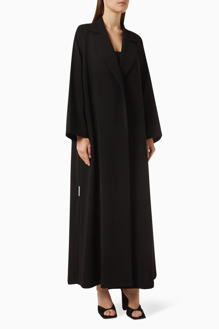 

Notched Collar Abaya in Polycrepe, Black
